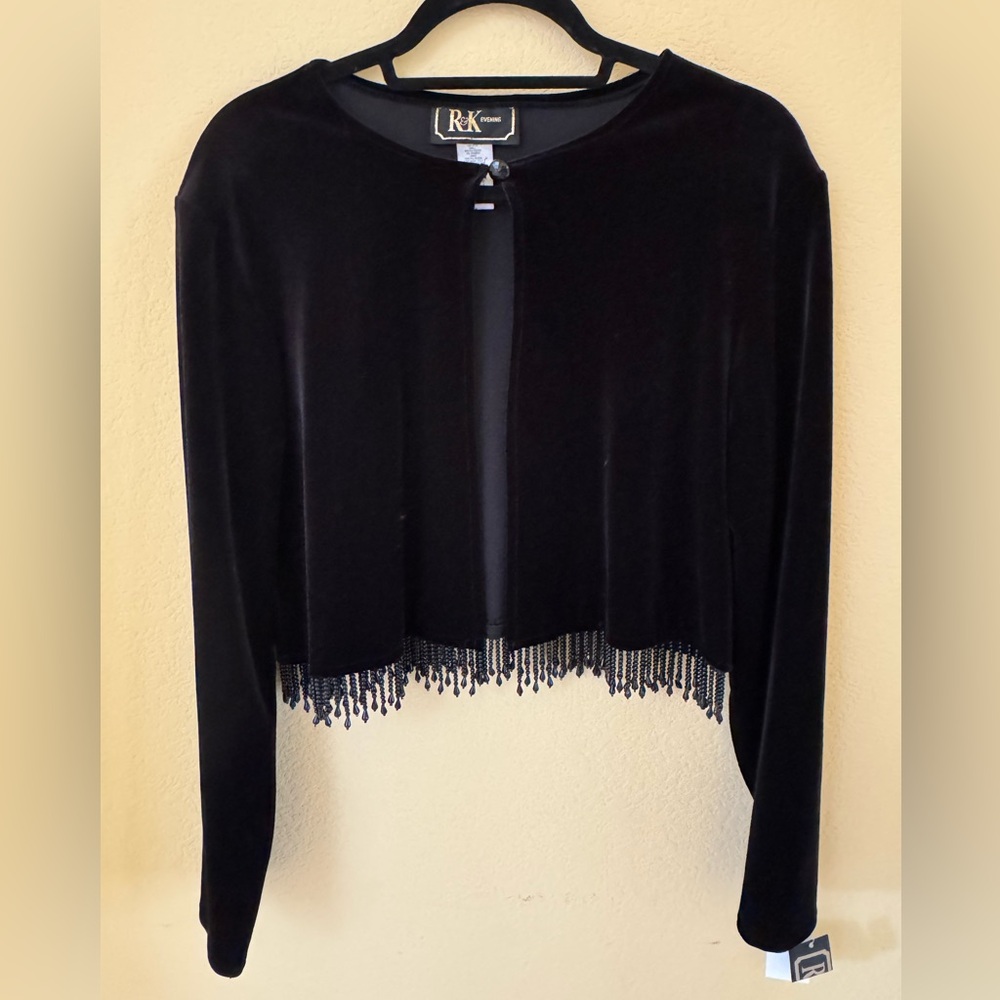 Vintage 80s R&K Evening Jacket Bustier Top Jacket Black Beaded NWT Size 14